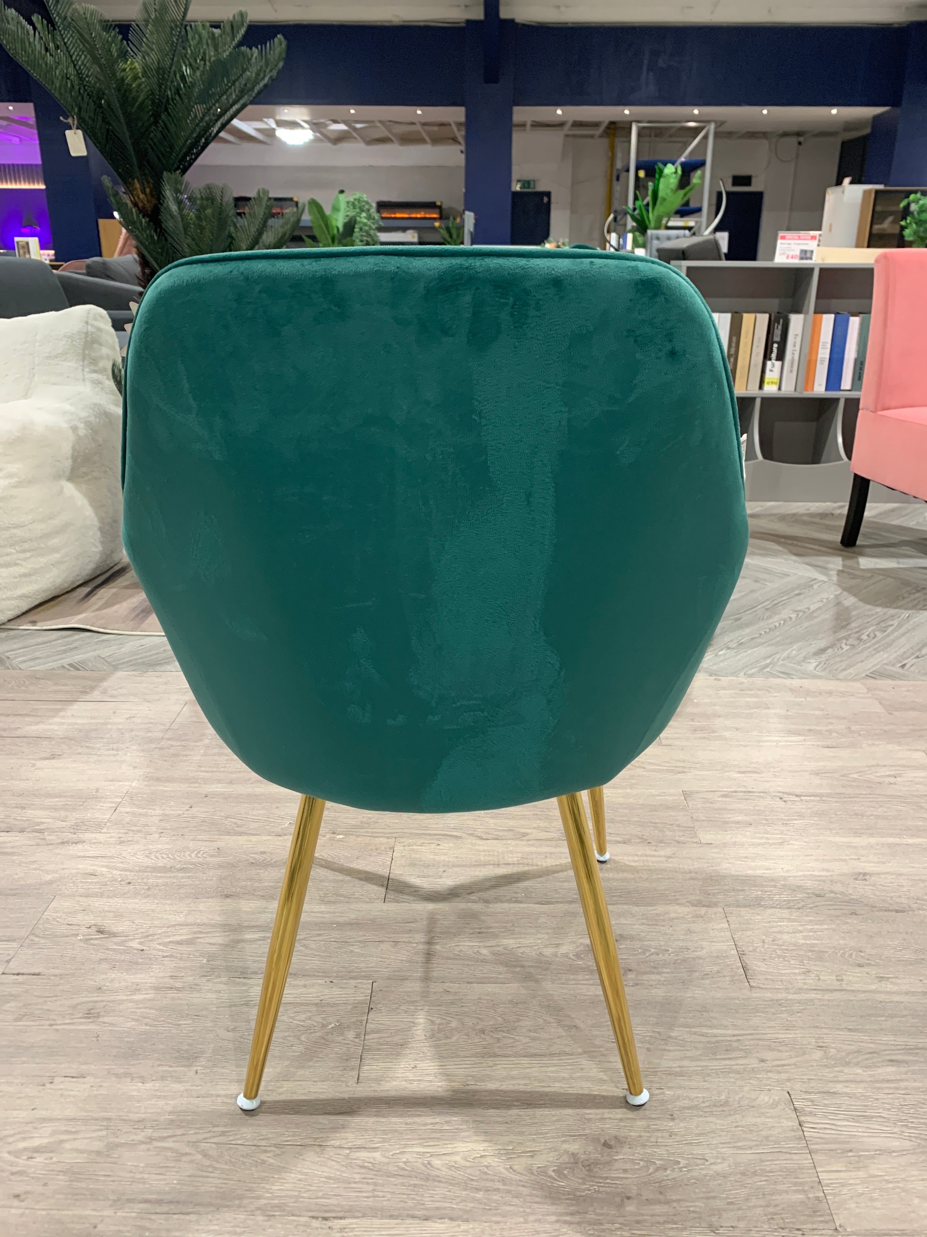 Green Velvet Upholstered Dining Chairs with Polished Gold Legs 1PC