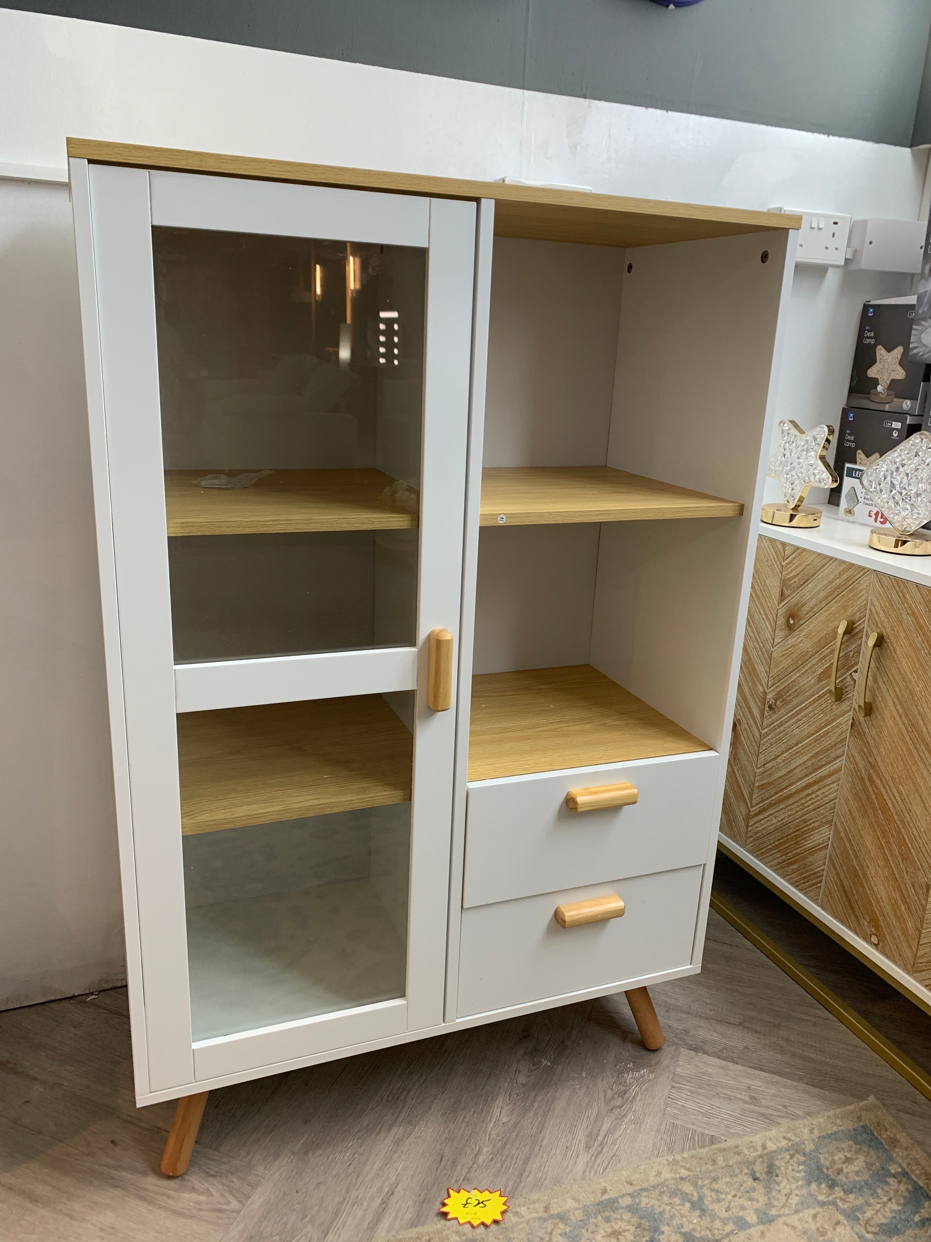 White Wooden Display Storage Cabinet with Glass Door