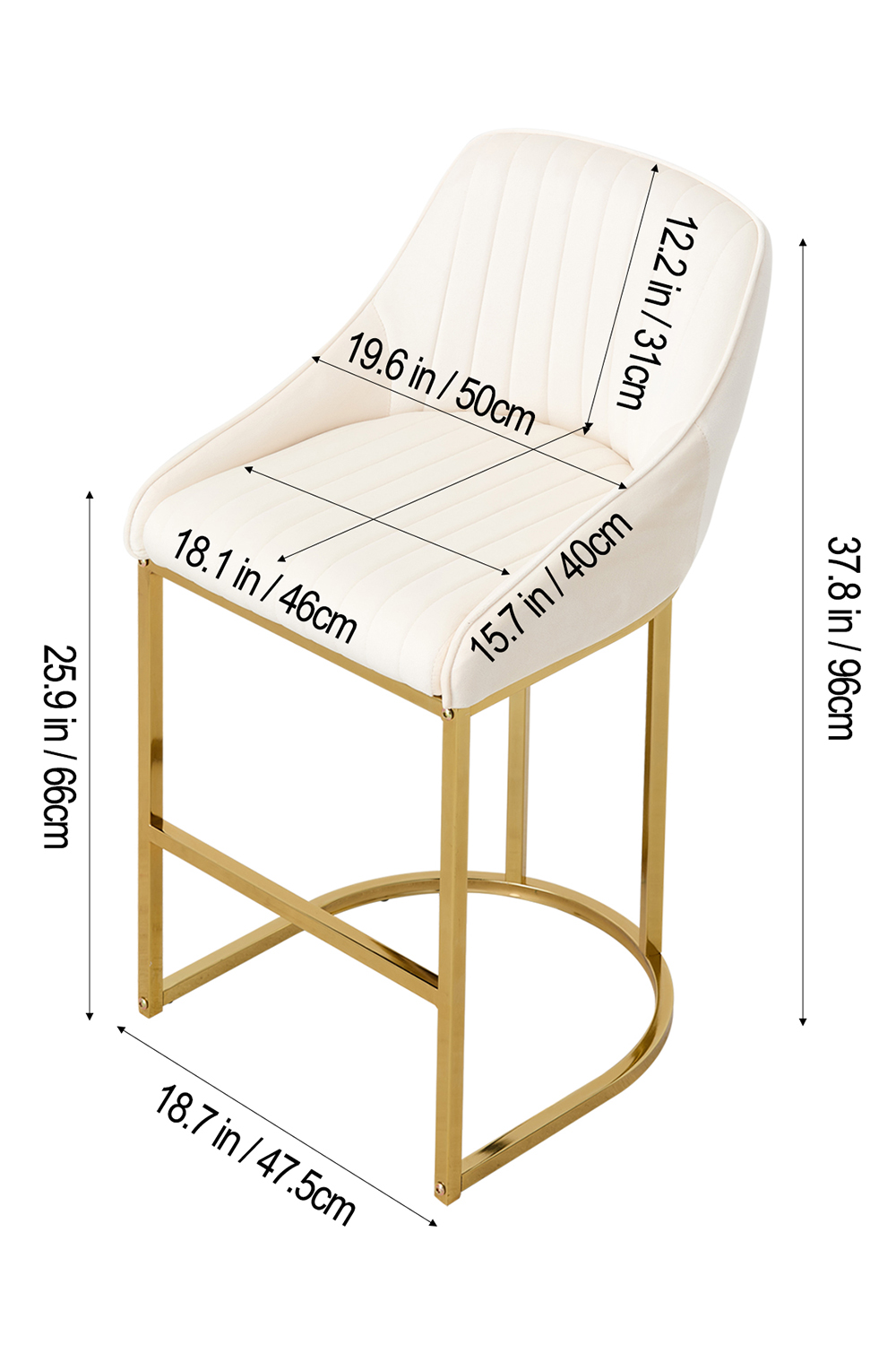 New Set of 2 Upholstered Bar Stools White Velvet with Gold Metal Base