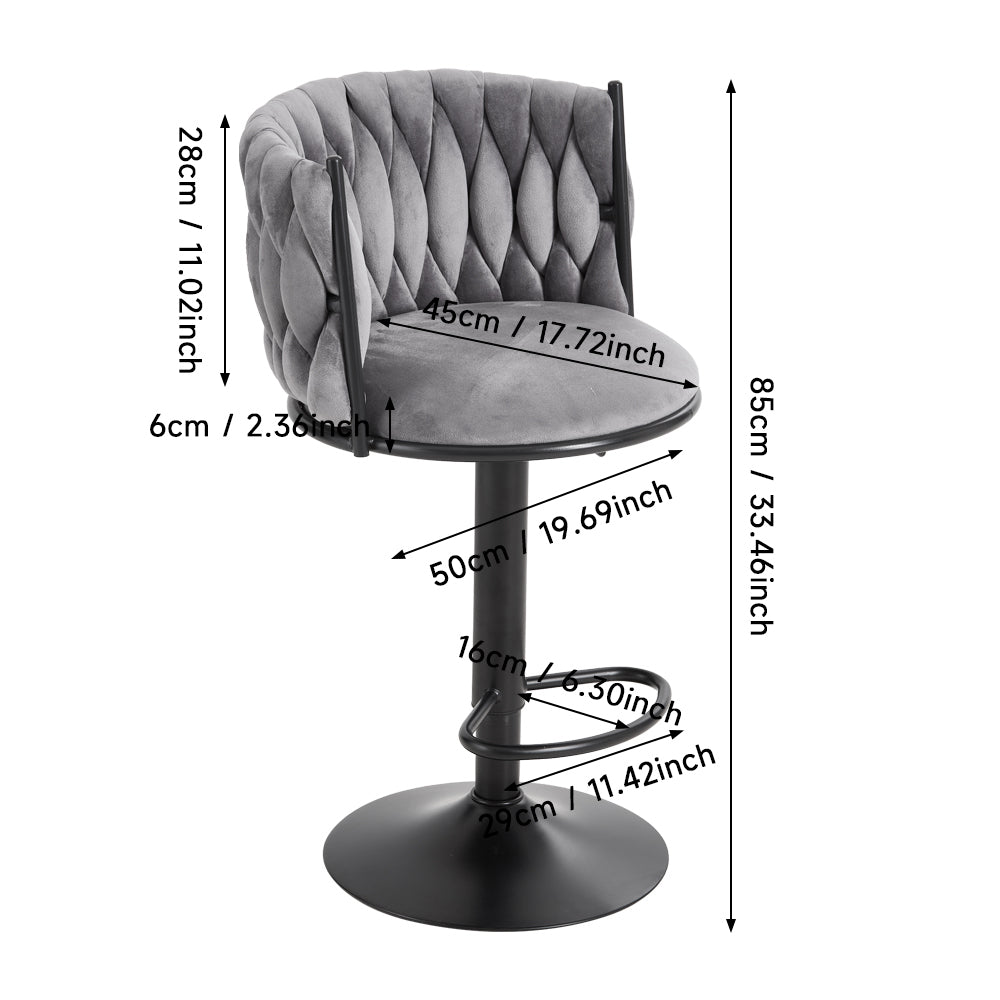 Height Adjustable Tufted Velvet Upholstered Bar Stool with Footrest 1PC