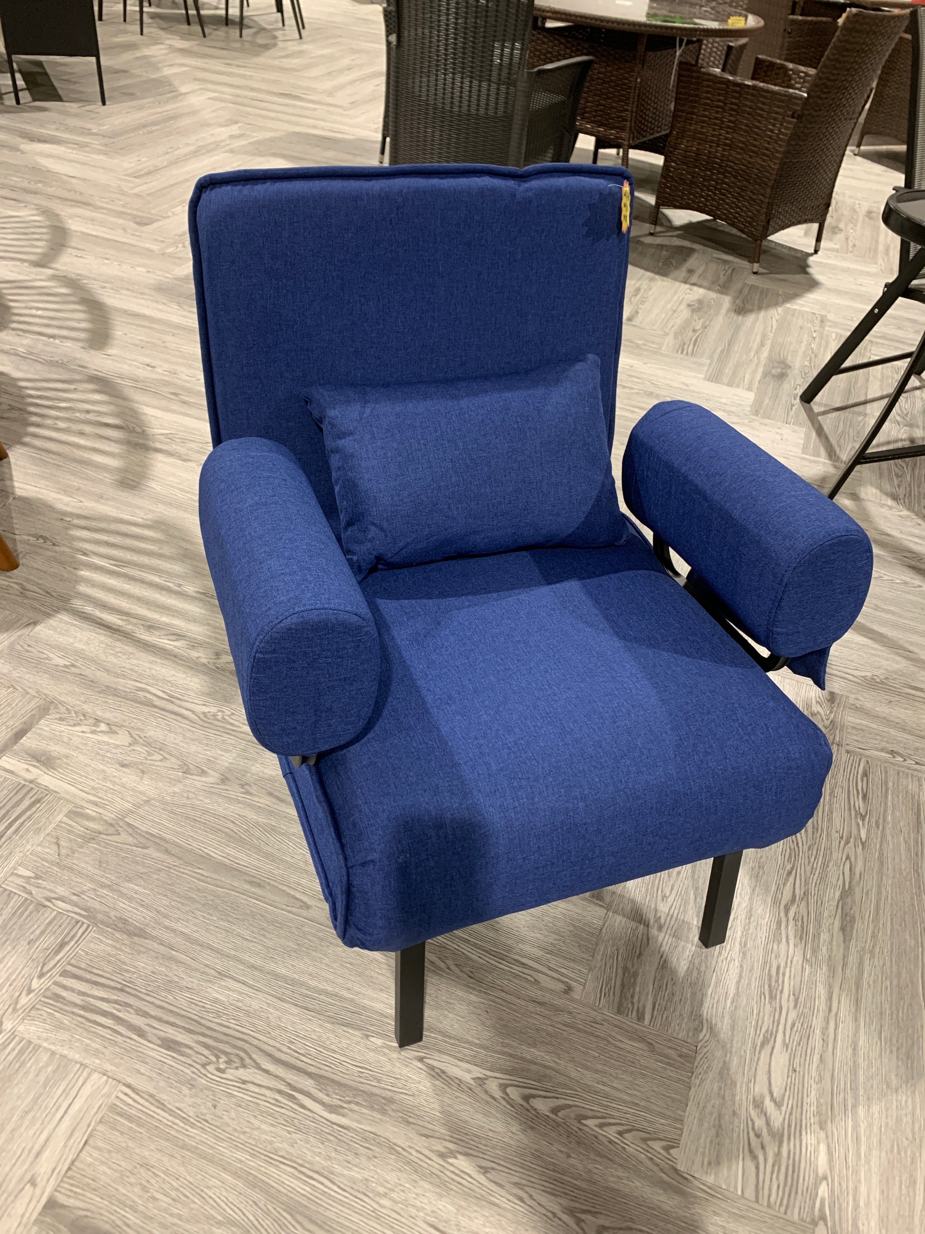 Blue Convertible Recliner Single Bed with Pillow and Pocket