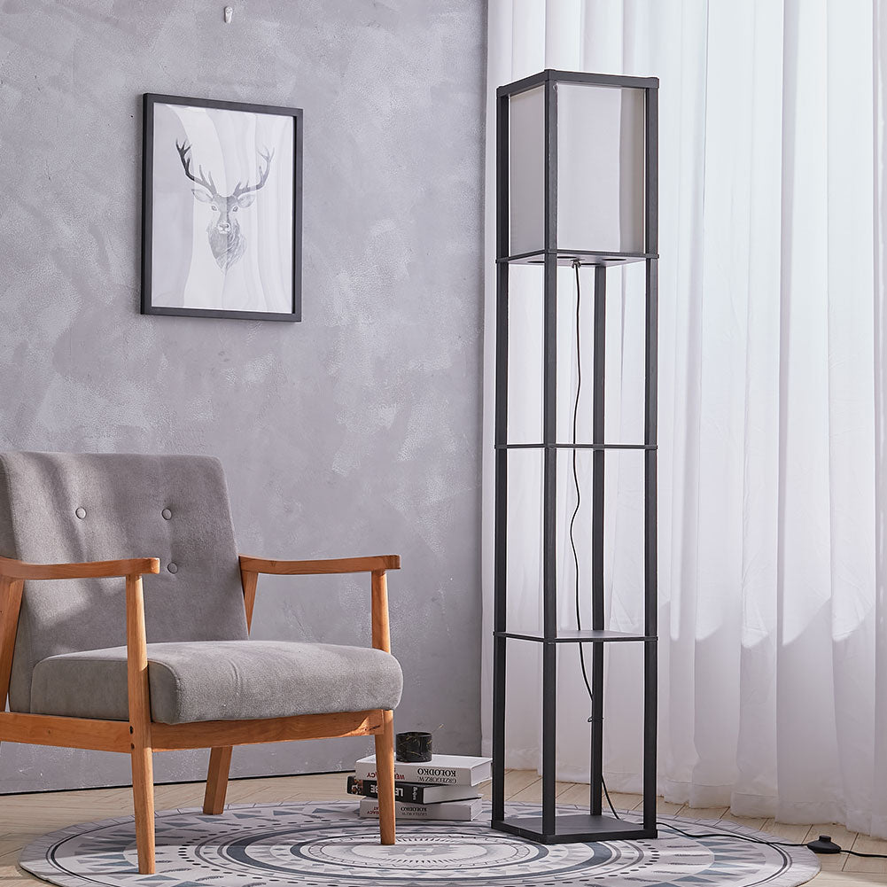 Floor Lamp Wood Standing with Storage Shelf