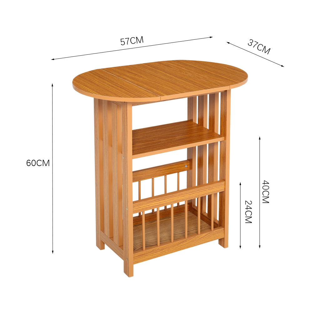 Foldable Side Table with 2 Tier Shelves Magazine Storage