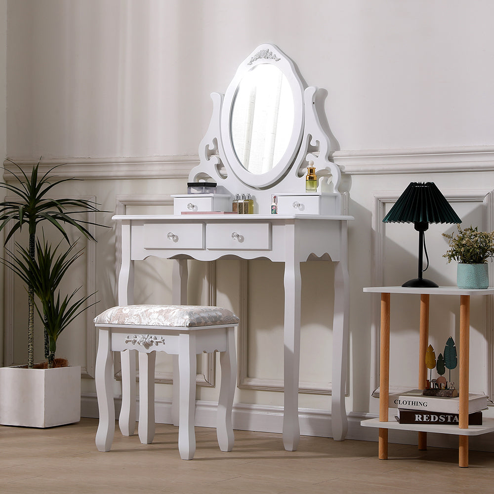 Makeup Vanity Desk with Mirror and Stool