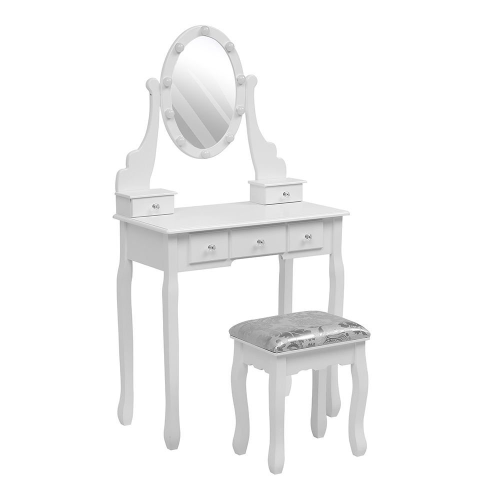 New Dressing Table Set Lighted Makeup Vanity Desk with Oval Mirror and Stool