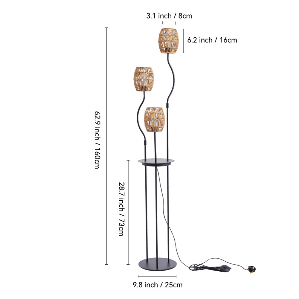 New 3 Light Braid Lampshade E27 Tray Table Floor Lamp Brown and Black