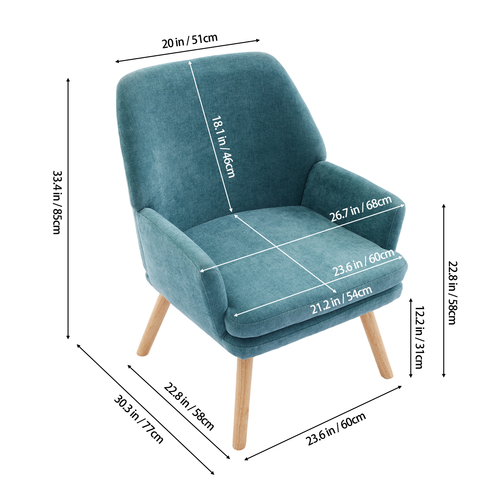 Teal Chenille Accent Armchair with Wooden Legs