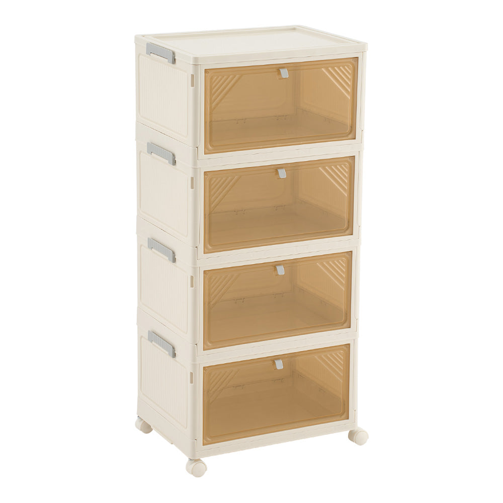 New 4 Tier Foldable Shoe Cabinet with Wheels Ivory White