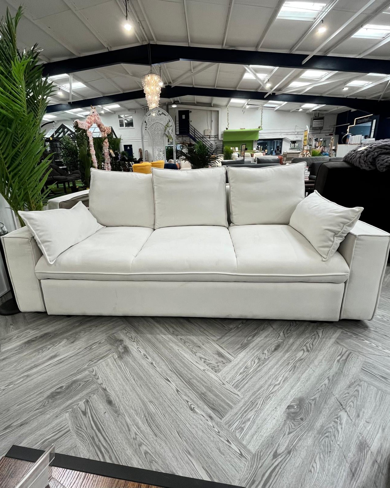 3 Seater Pull Out Velvet Upholstered Sofa Bed Beige