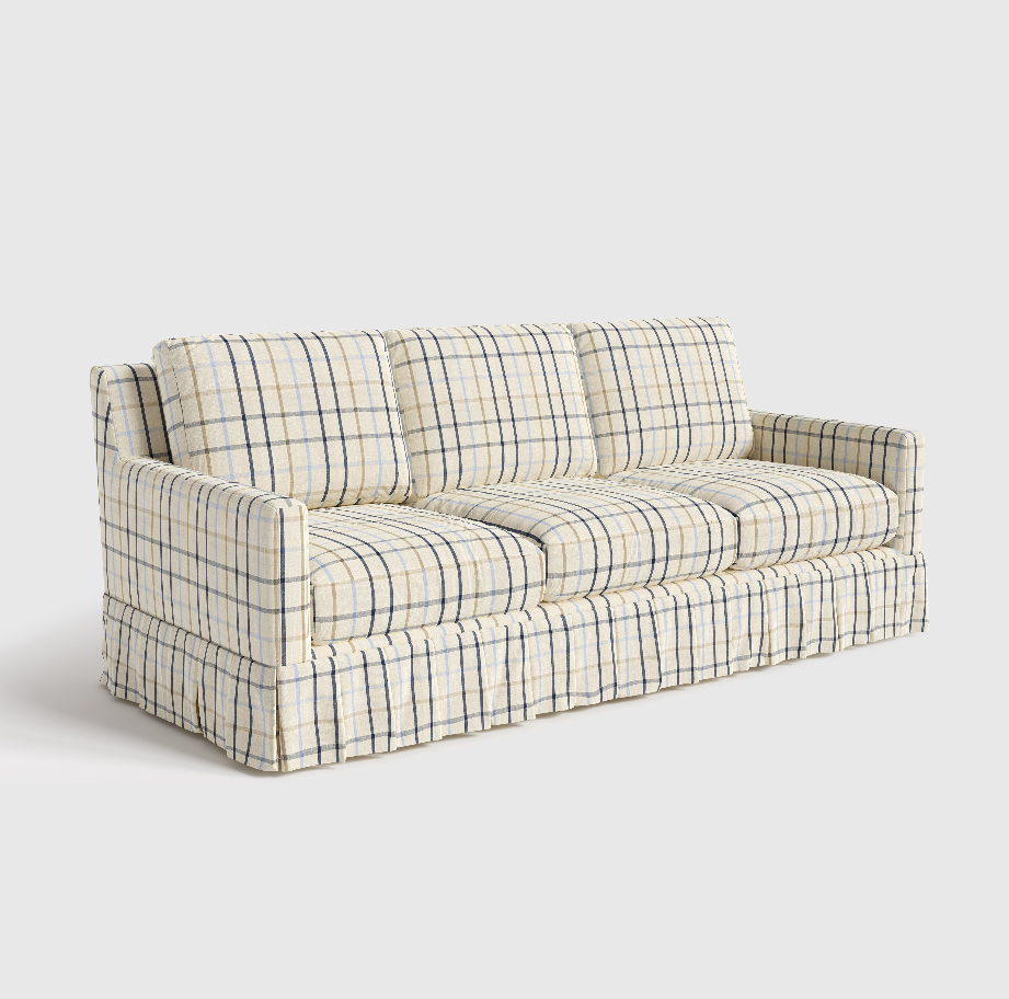 3 Seater Detachable Checkered Pattern Sofa with Skirted Base