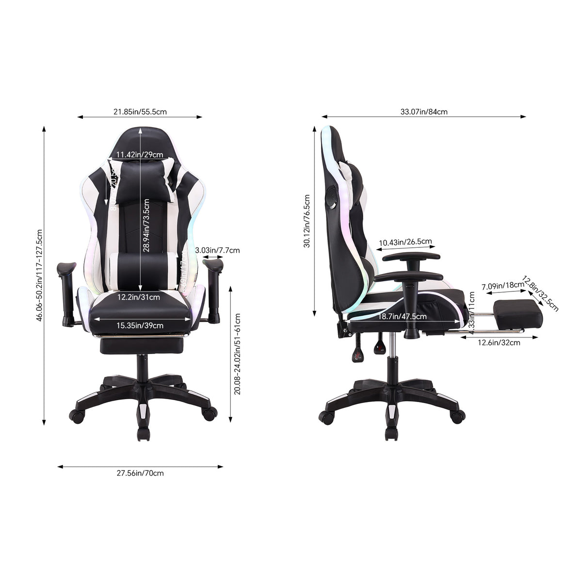 New Adjustable Gaming Chair with RGB Light and Massage Lumbar Support
