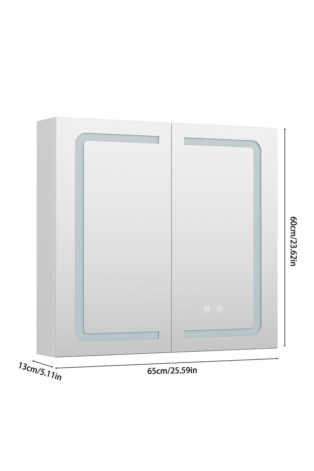 Double-Door Bathroom Mirror Cabinet with LED Lighting 65cm W