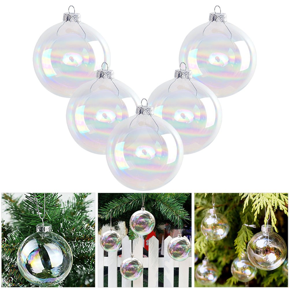 5 Pack 6cm Rainbow Glass Ornament Balls for Christmas Tree Decor