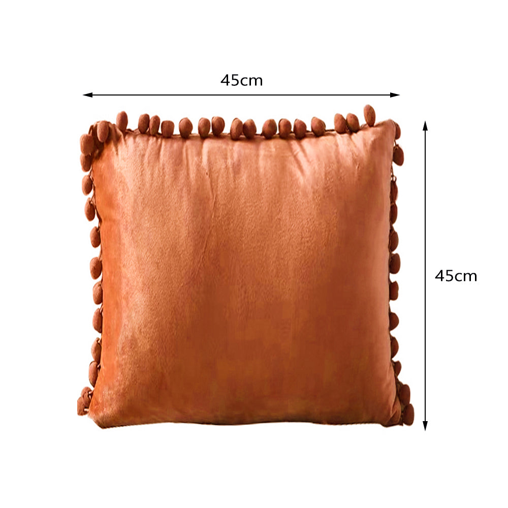 New Throw Pillowcase with Cute Pom Poms Ball Fringe Cushions Orange