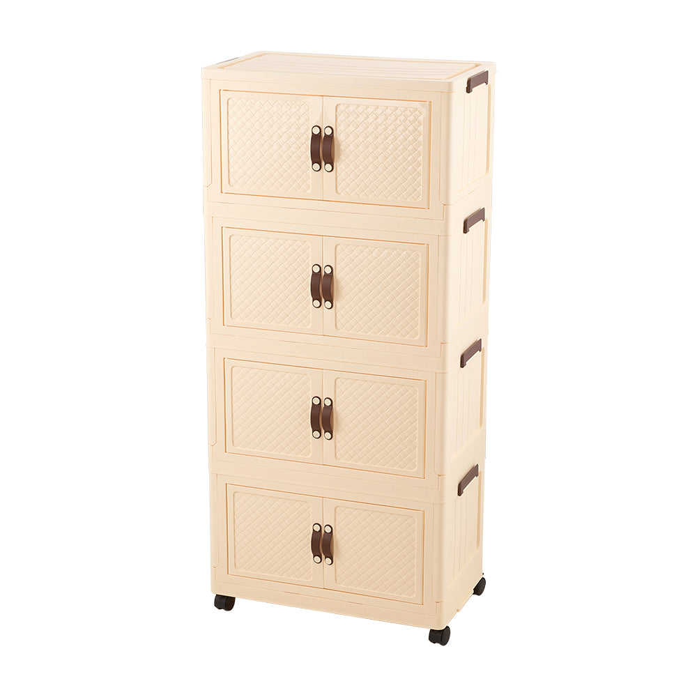 New Foldable 4 Tier Rolling Storage Cabinet with Magnetic Doors Cream