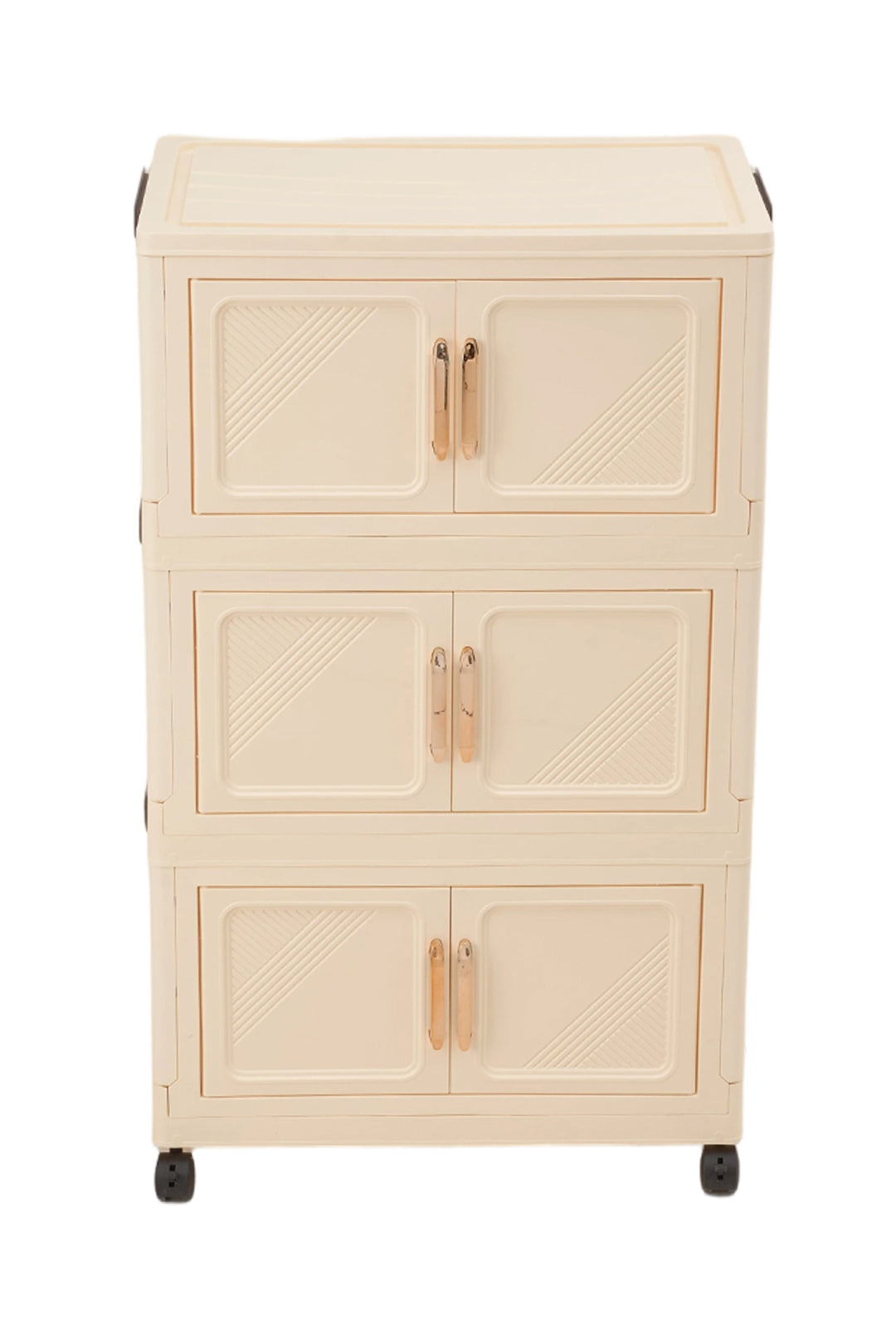 New Foldable 3 Tier Rolling Plastic Storage Cabinet with Magnetic Doors Beige