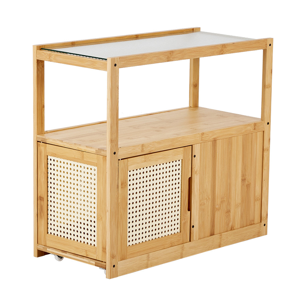 New Wooden Glass Side Table with Wheels