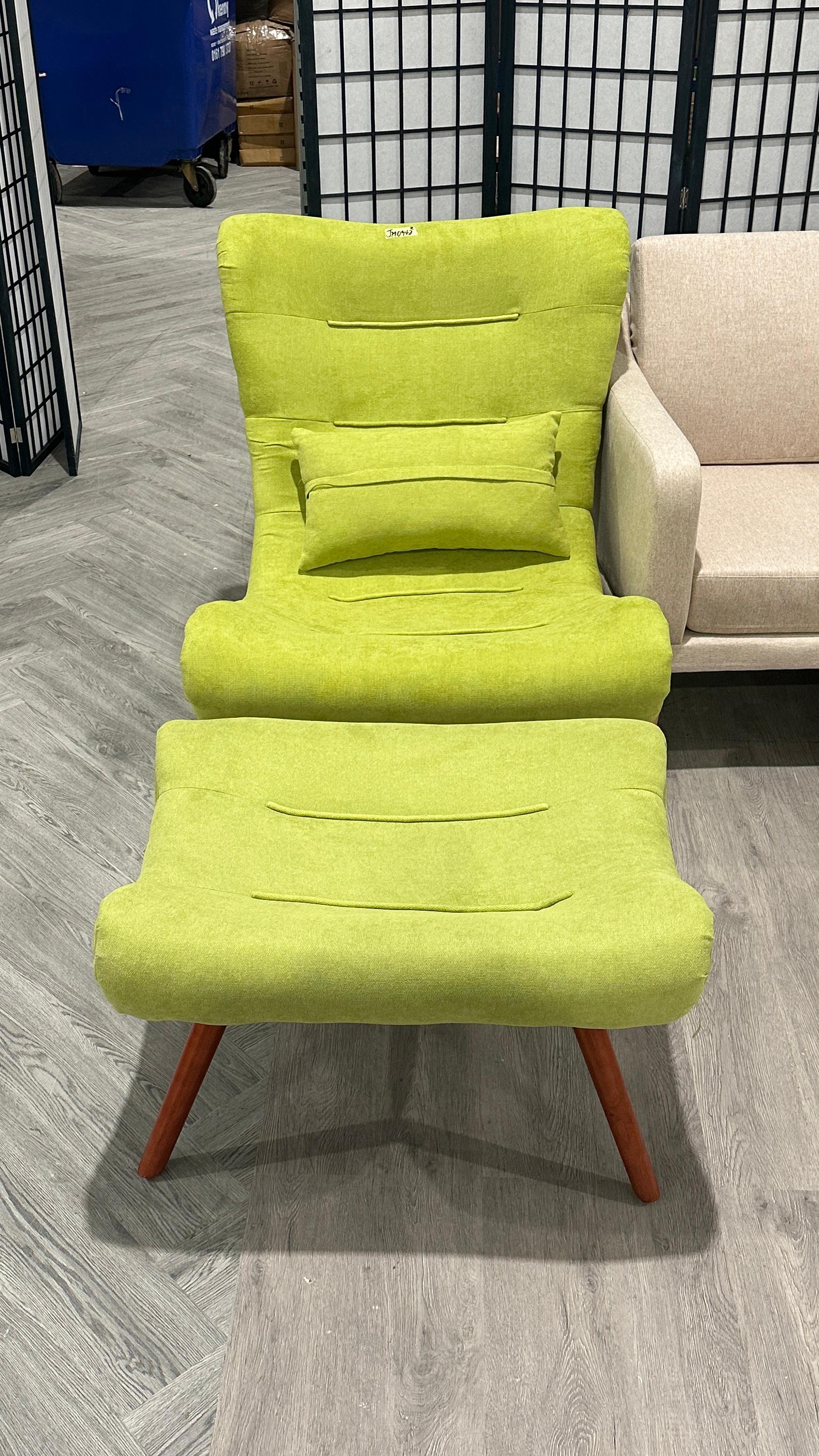 Green Upholstered Faux Wool Arched Armless Accent Chair with Footstool