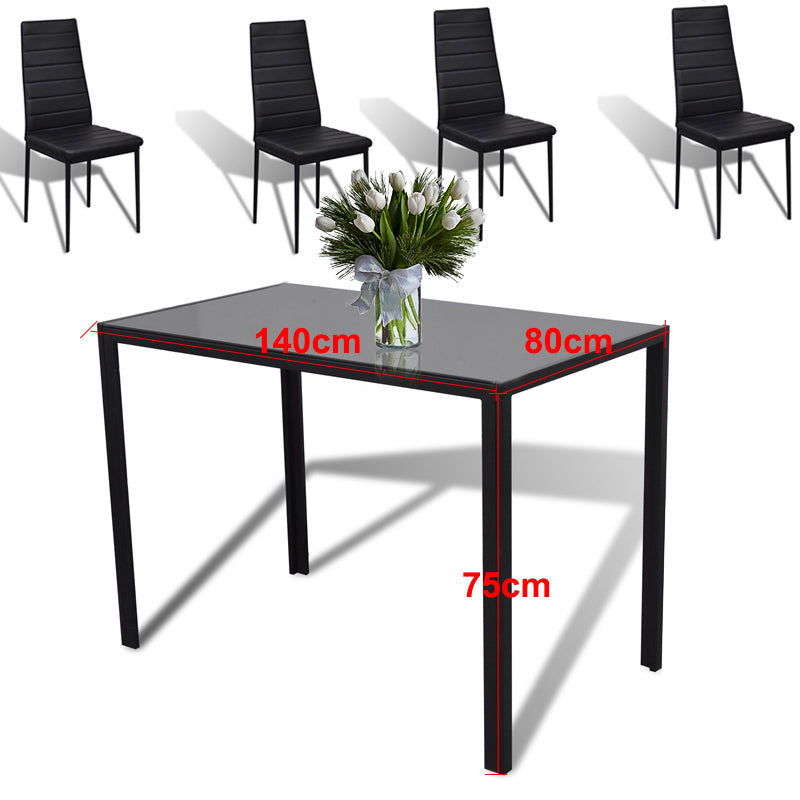 NEW Black Rectangular Tempered Glass Dining Table 140cm W