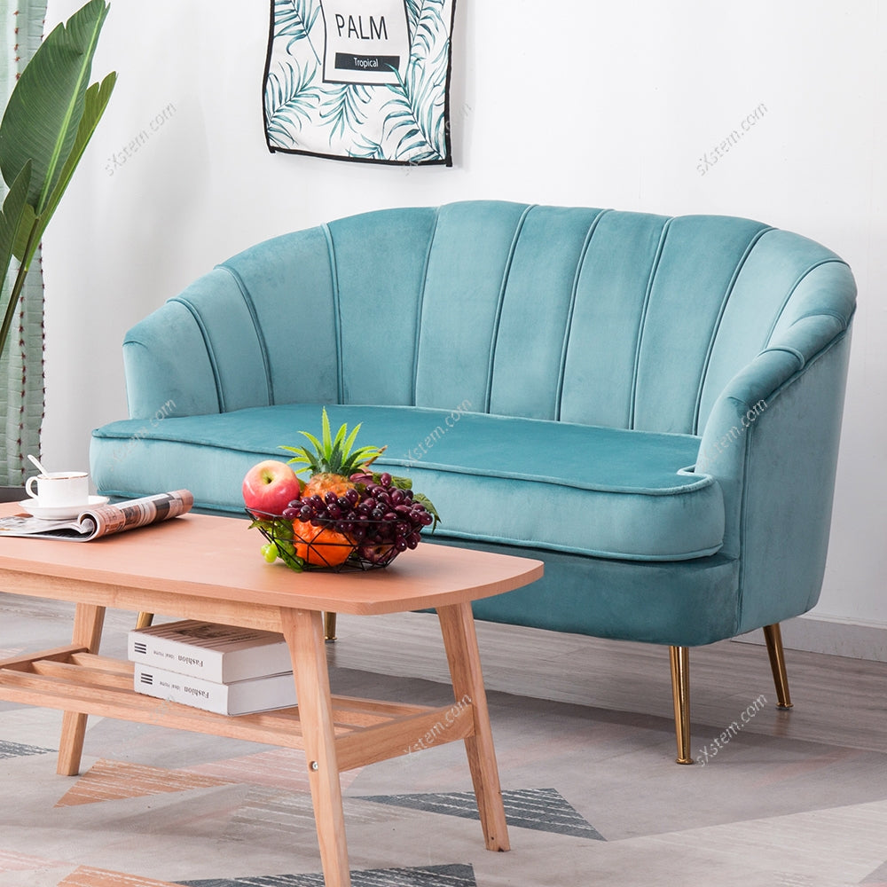 Teal Shell Back 2-Seater Sofa Loveseat