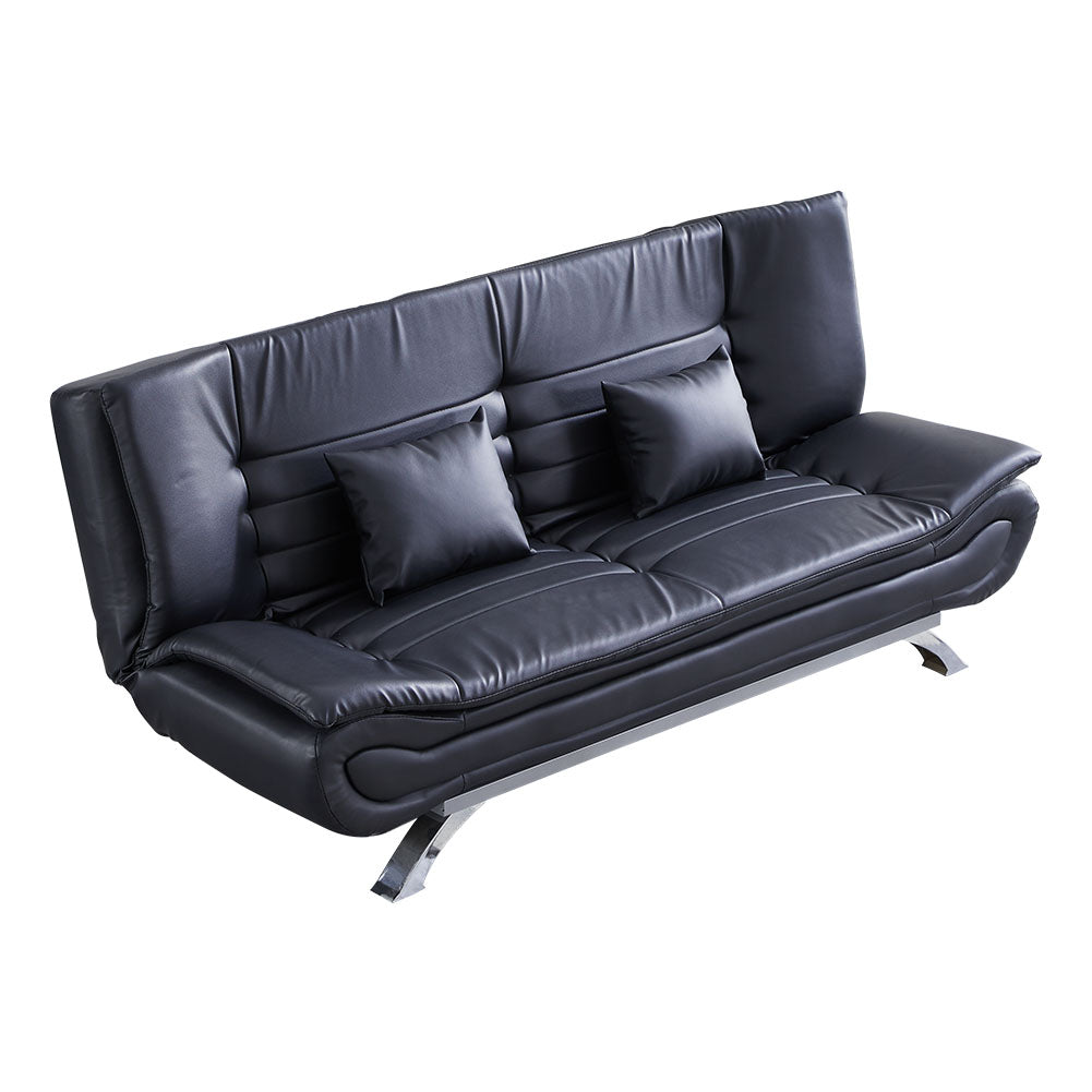 New Black PU Leather 2-Seat Convertible Sofa Bed with Pillows