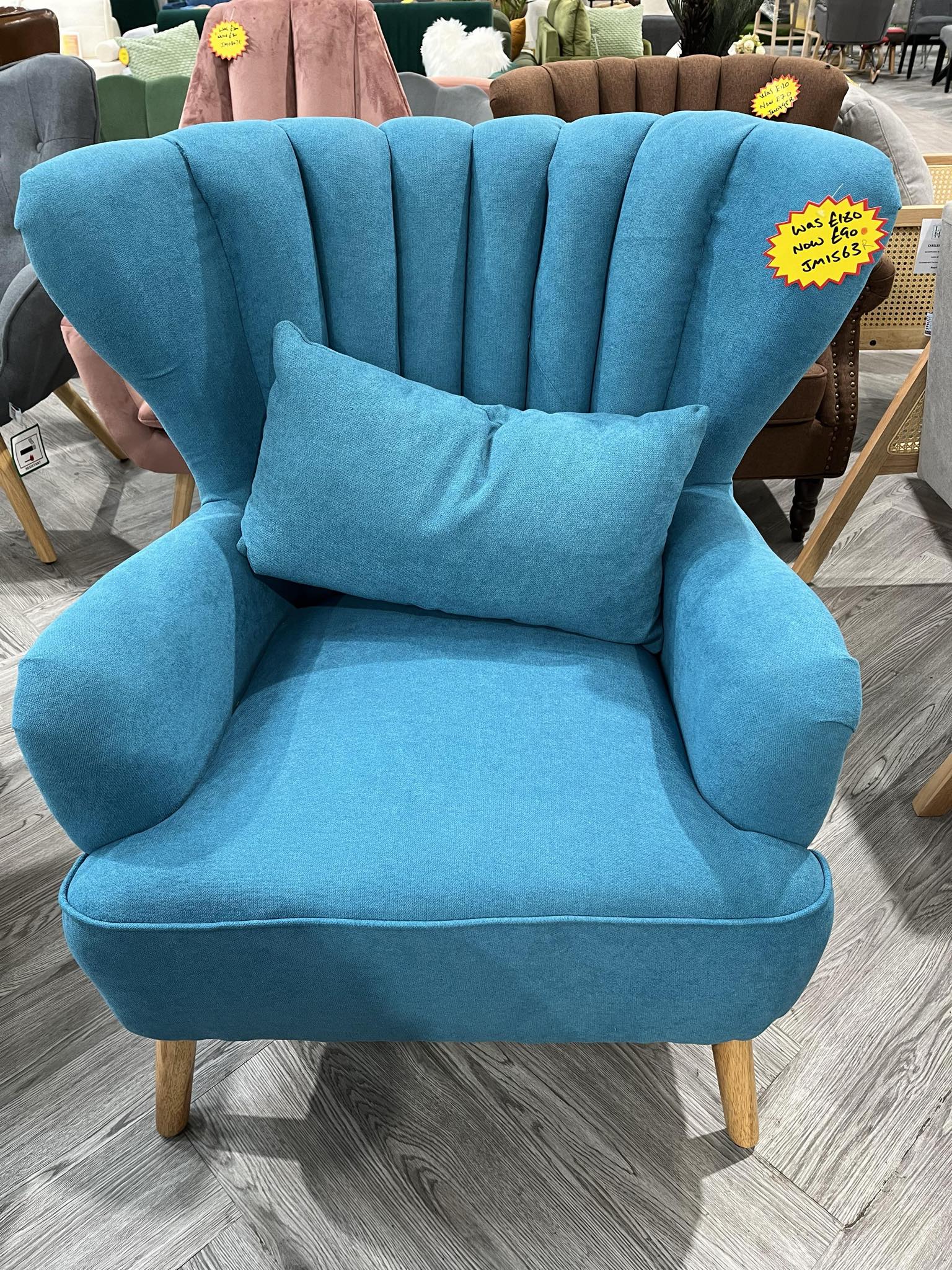 Blue Linen Armchair with Cushion