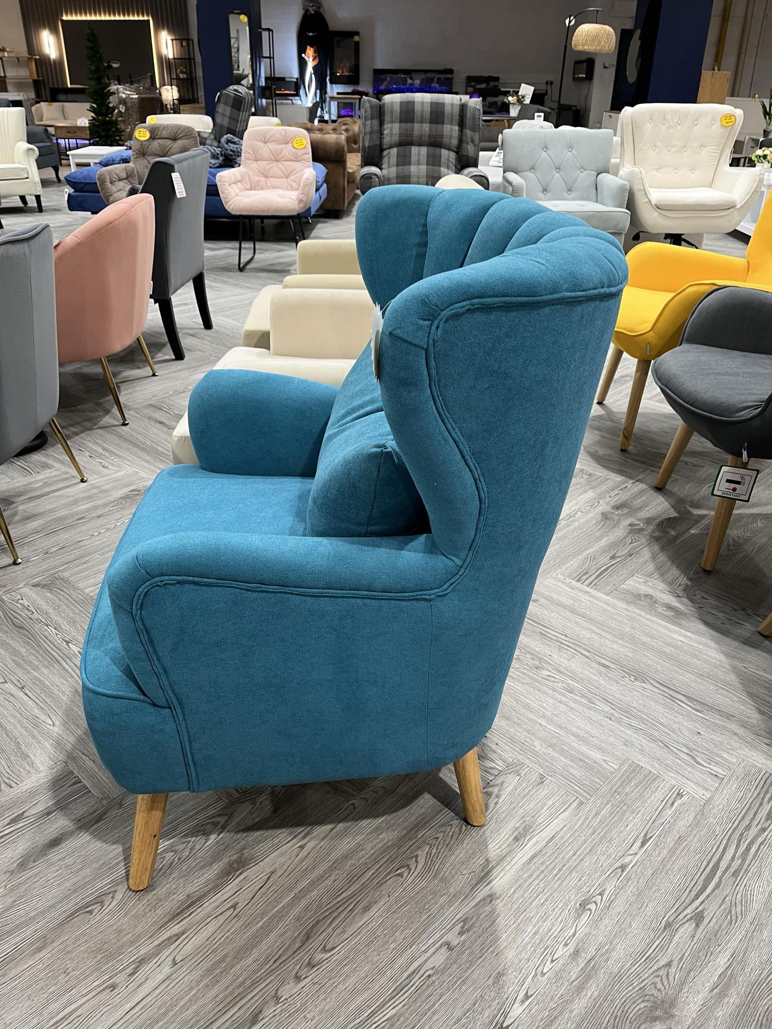 Blue Linen Armchair with Cushion