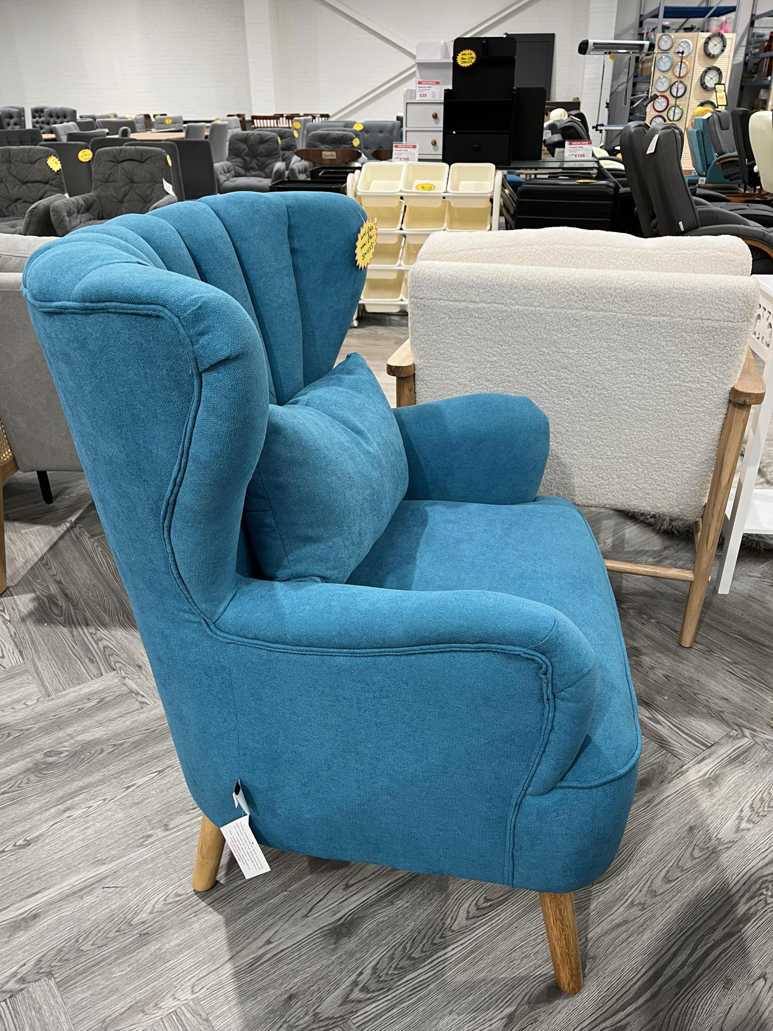 Blue Linen Armchair with Cushion