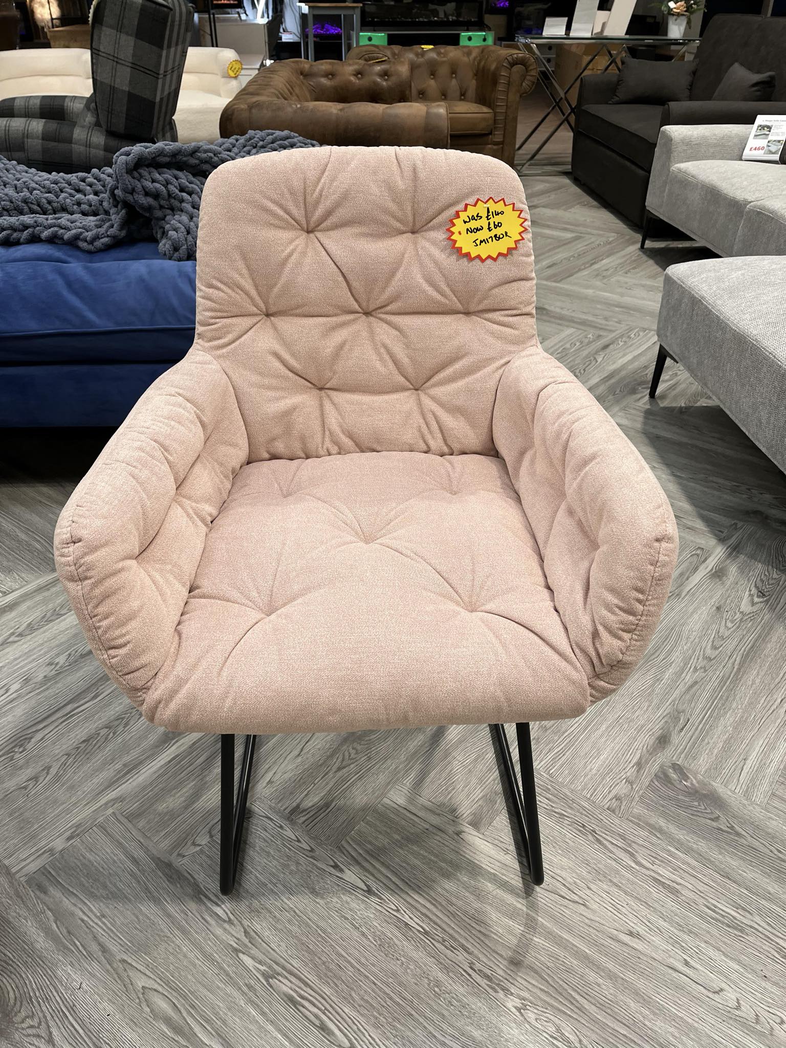 Baby Pink Leisure Armchair with Metal Legs