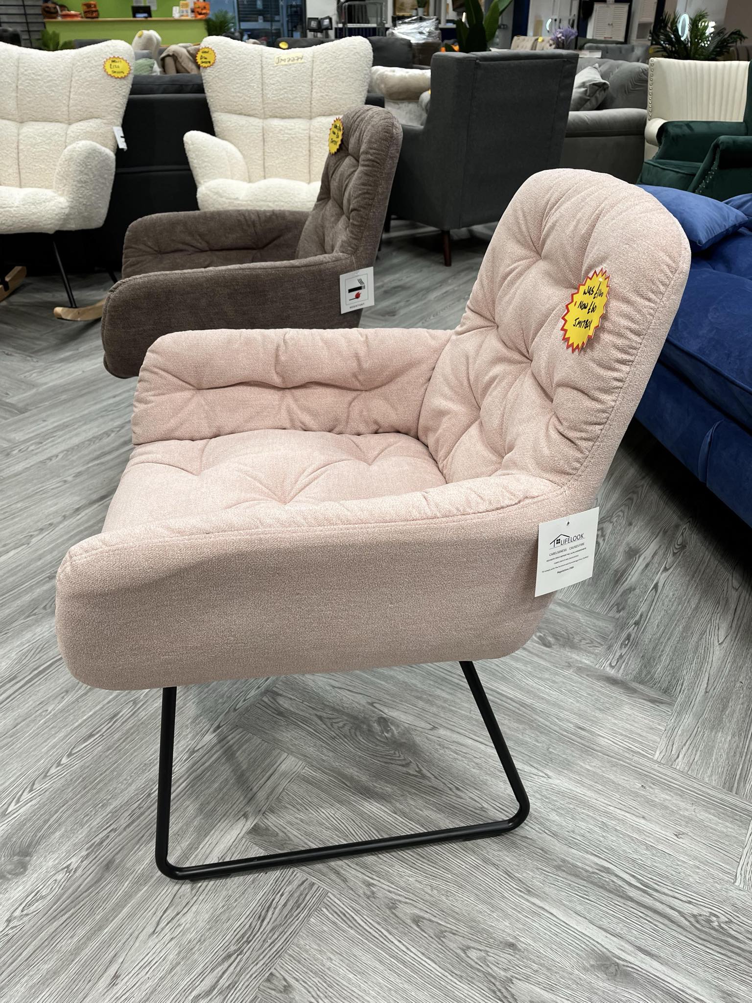 Baby Pink Leisure Armchair with Metal Legs