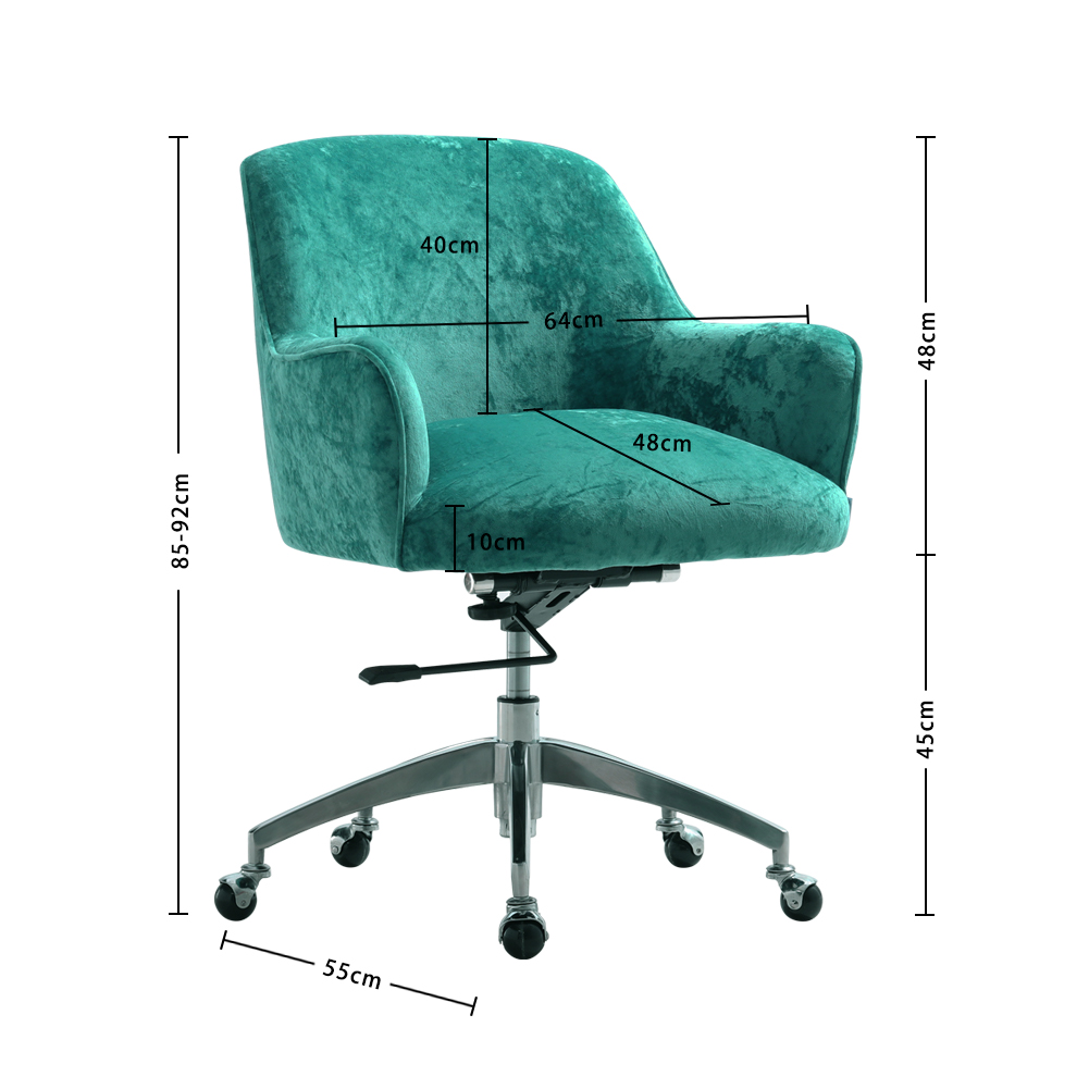New Green Velvet Upholstered Wheeled Swivel Office Chair