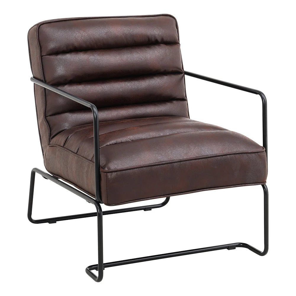 Mid-Century PU leather Armchair with Metal Base