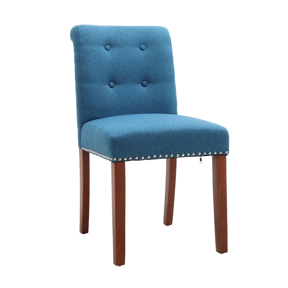 Contemporary Buttoned Accent Blue Dining Chair Studded Rim 1PC