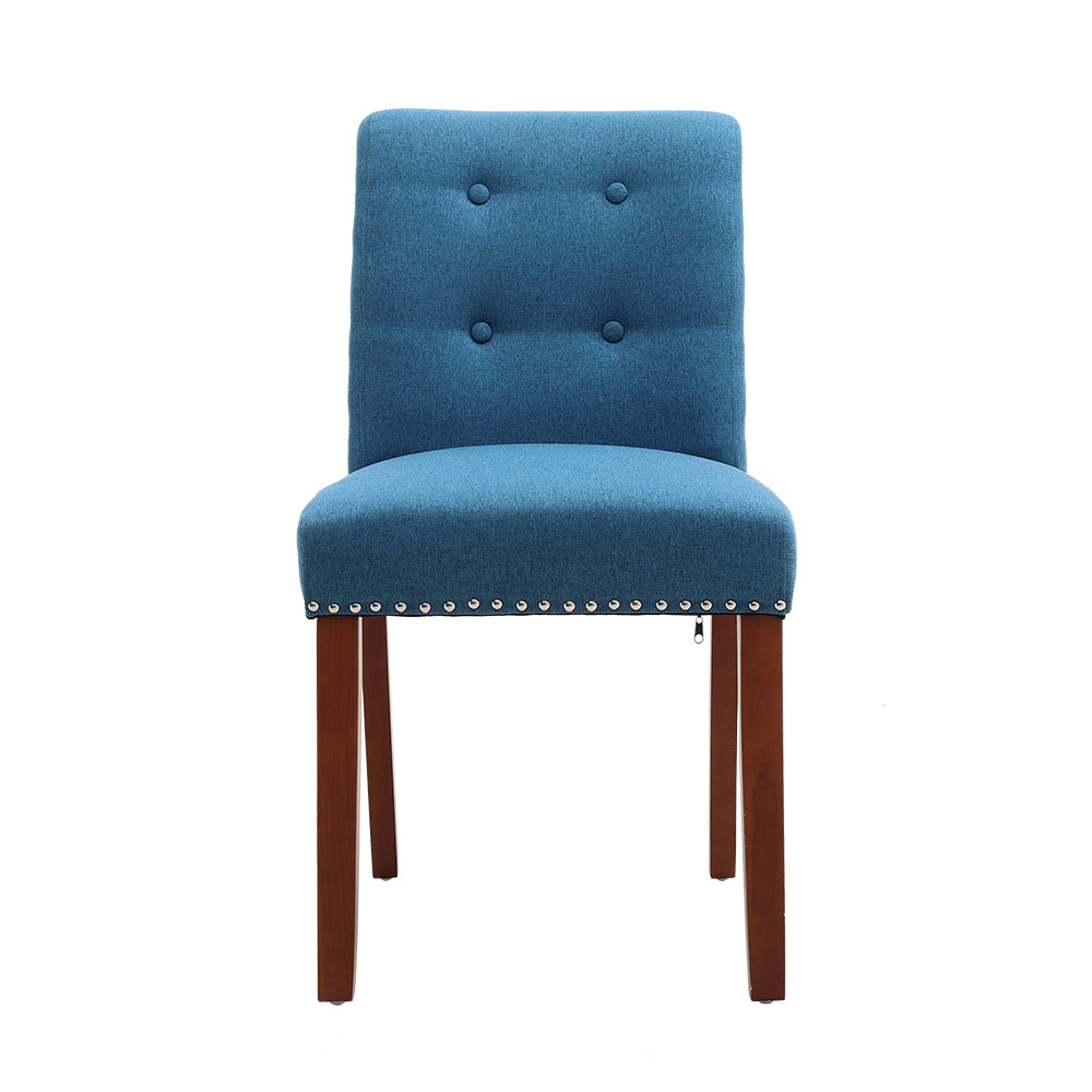 Contemporary Buttoned Accent Blue Dining Chair Studded Rim 1PC