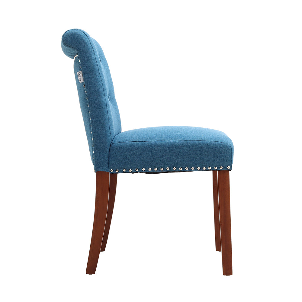 Contemporary Buttoned Accent Blue Dining Chair Studded Rim 1PC