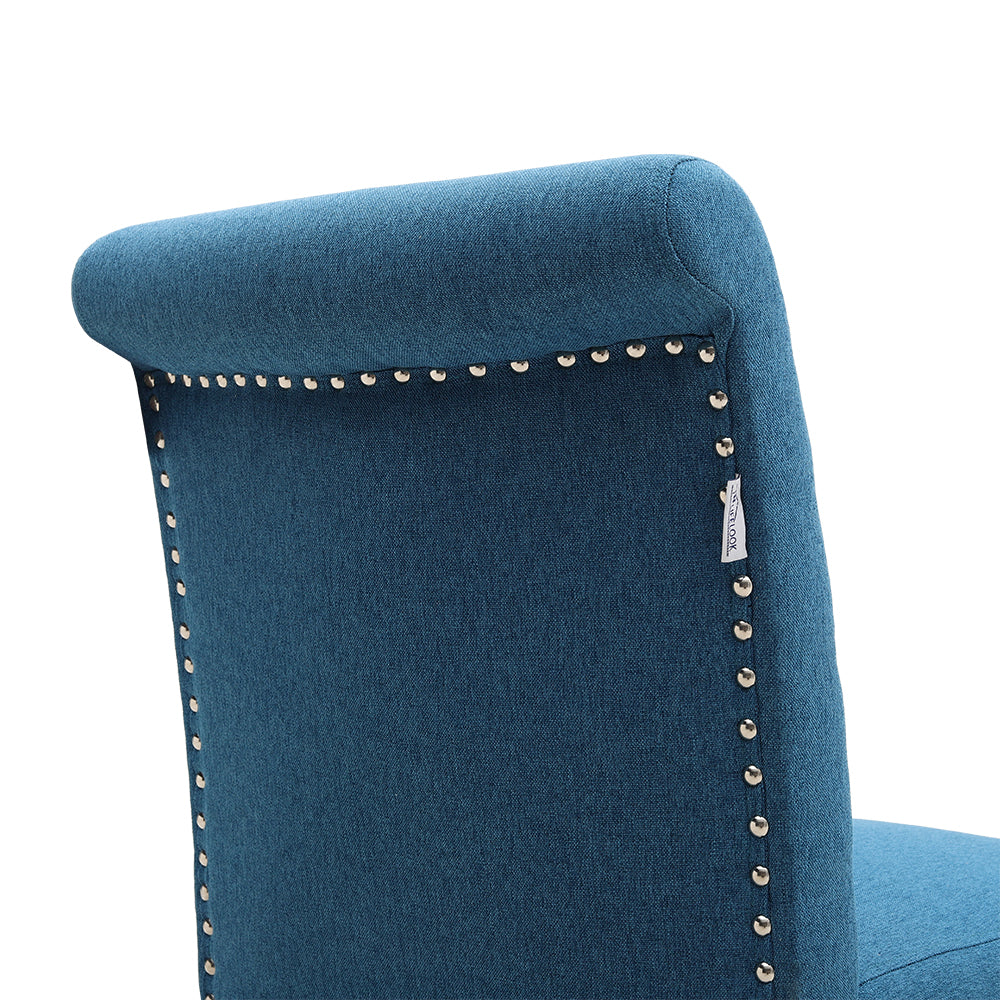 Contemporary Buttoned Accent Blue Dining Chair Studded Rim 1PC