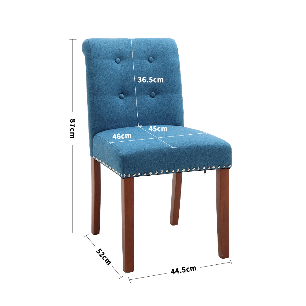 Contemporary Buttoned Accent Blue Dining Chair Studded Rim 1PC