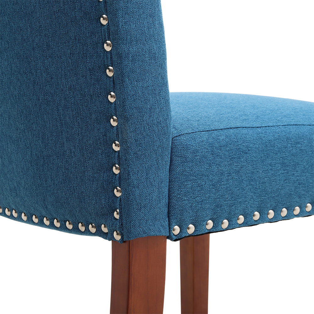 Contemporary Buttoned Accent Blue Dining Chair Studded Rim 1PC