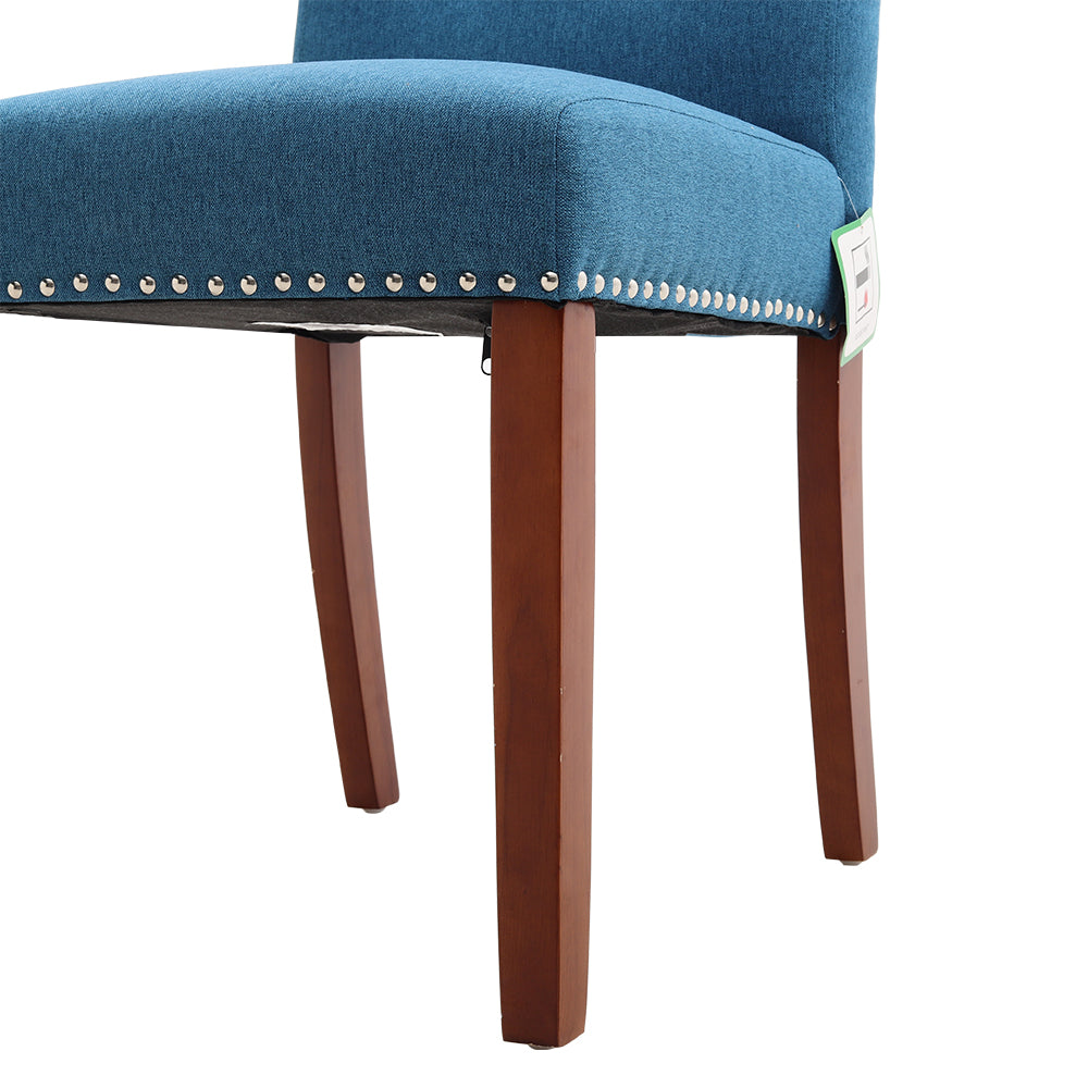 Contemporary Buttoned Accent Blue Dining Chair Studded Rim 1PC