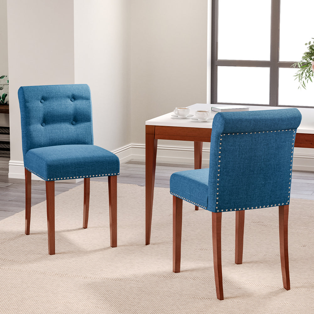 Contemporary Buttoned Accent Blue Dining Chair Studded Rim 1PC