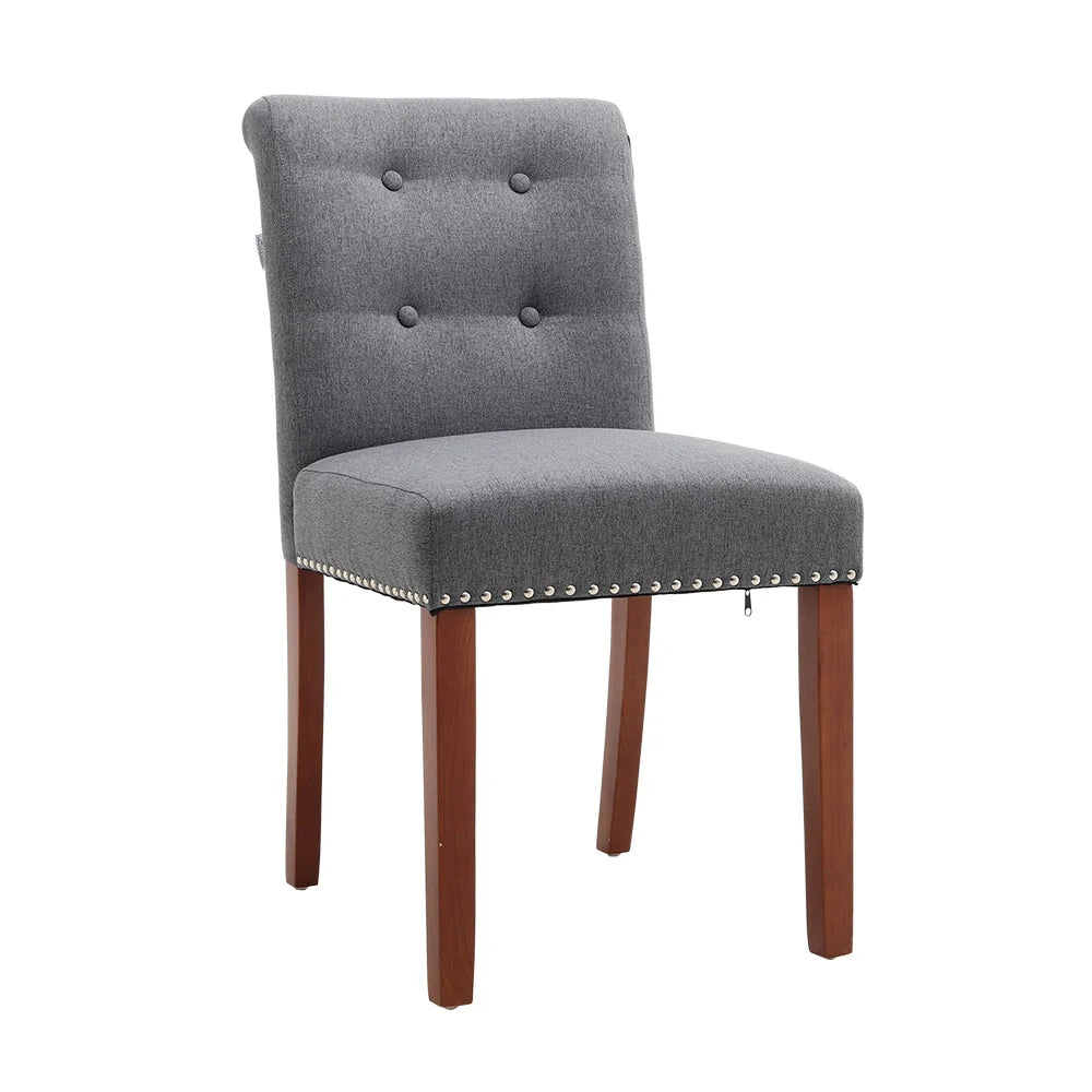 Contemporary Buttoned Accent Grey Dining Chair Studded Rim 1PC