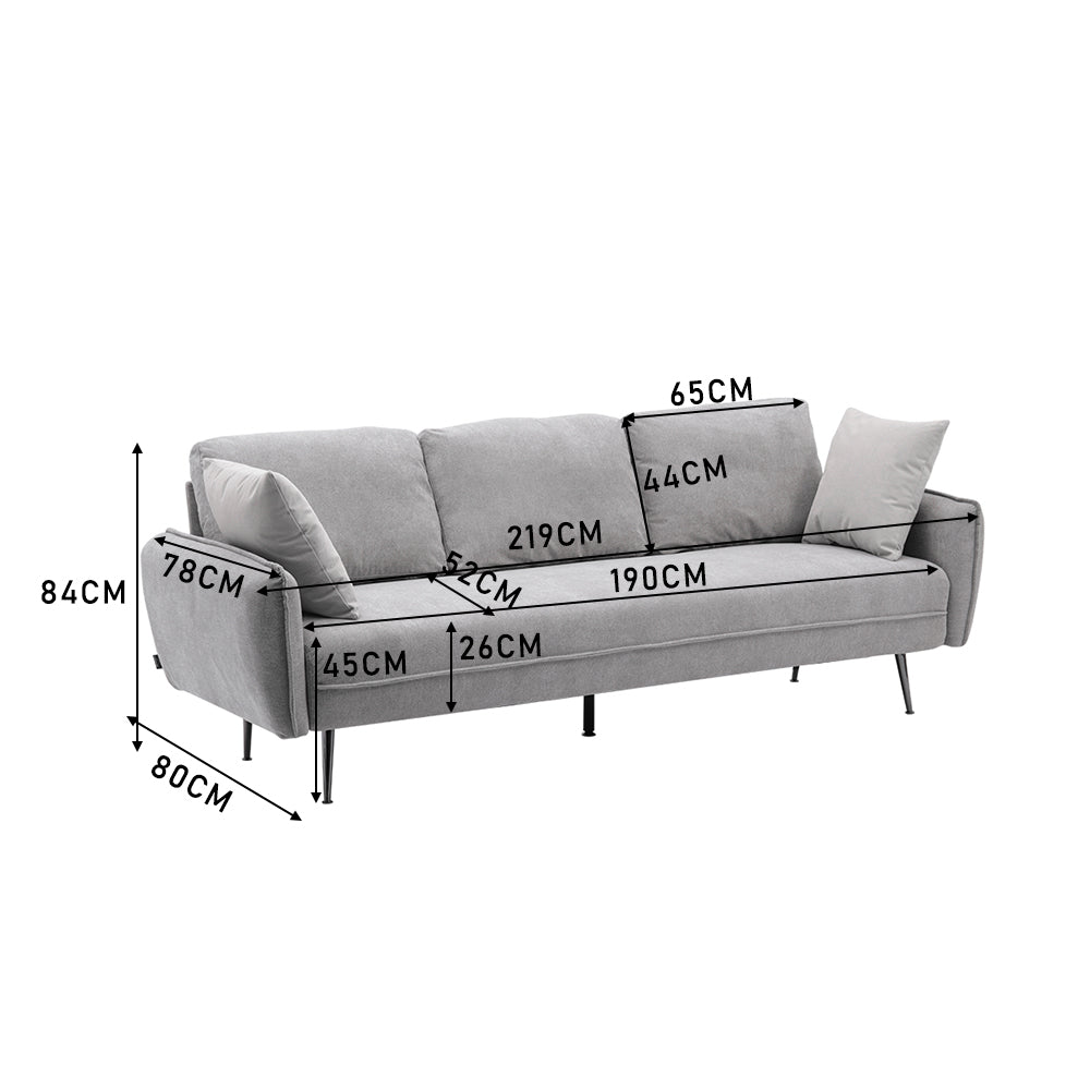 New Light Grey Fabric 3 Seater Sofa with Pillows