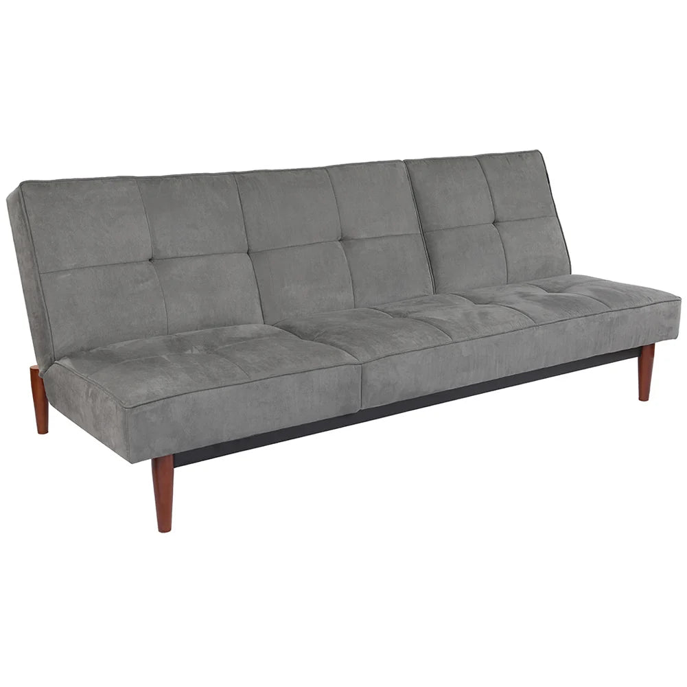 New Faux Suede 3 Seater Upholstered Sofa Bed with Wood Legs Grey