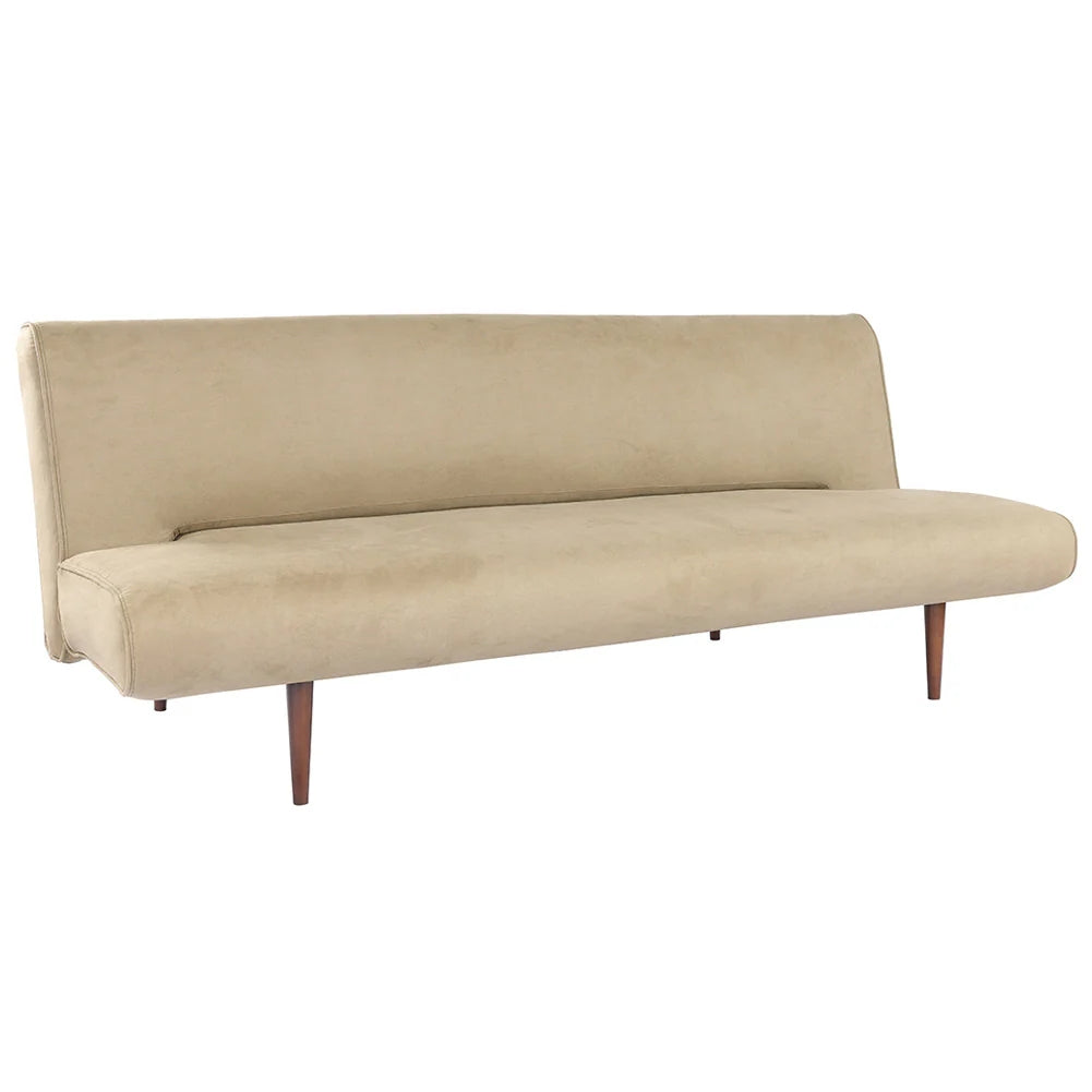 Khaki 3 Seater Upholstered Sofa Bed Couch with Wood Legs