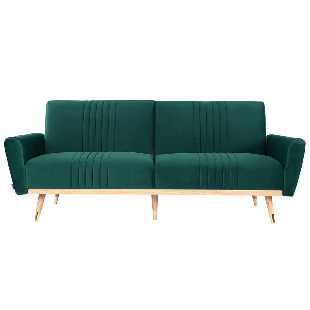 Green Modern Velvet 3 Seater Sofa Bed Recliner Couch with Wood Legs