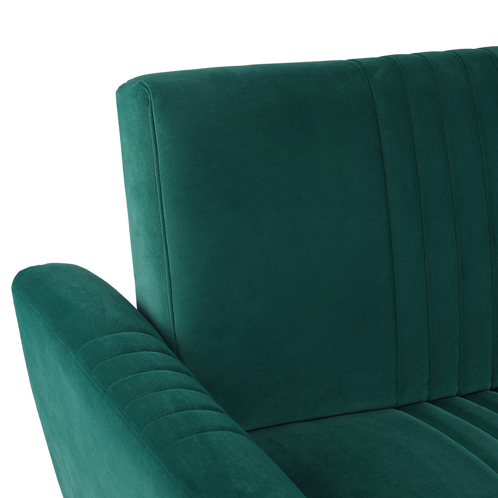 Green Modern Velvet 3 Seater Sofa Bed Recliner Couch with Wood Legs