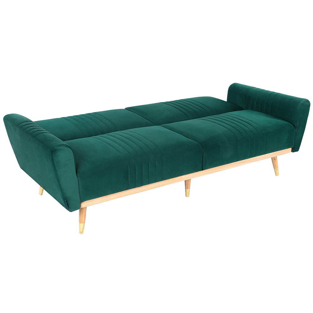 Green Modern Velvet 3 Seater Sofa Bed Recliner Couch with Wood Legs