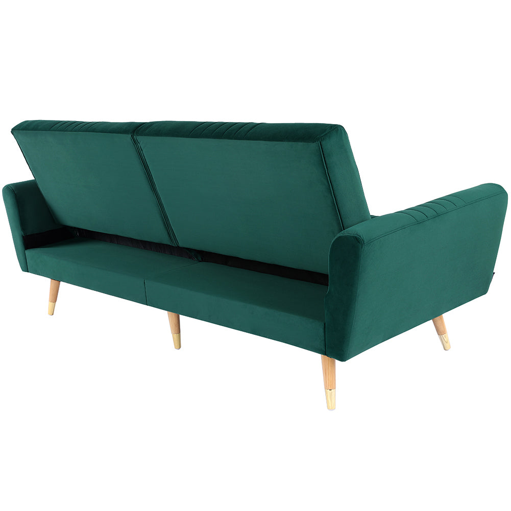 Green Modern Velvet 3 Seater Sofa Bed Recliner Couch with Wood Legs