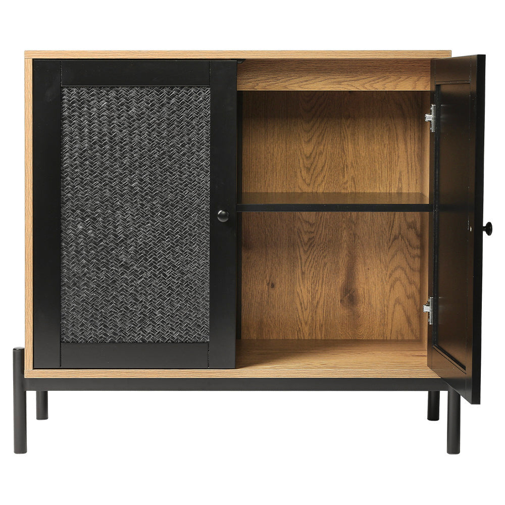 Contemporary Storage Cabinet Sideboard with Black Rattan Doors