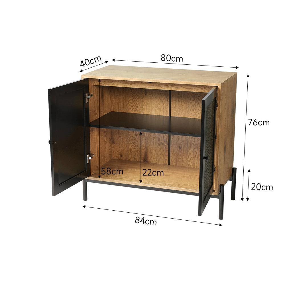 Contemporary Storage Cabinet Sideboard with Black Rattan Doors